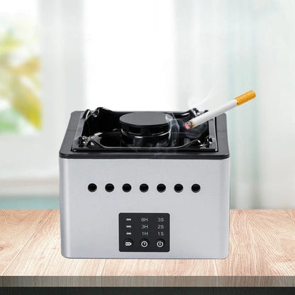 Mini ashtray air purifier in ceramic white, black, and blue with negative ion technology