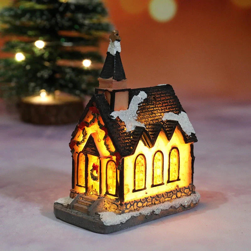 Compact Christmas Decorations Micro Landscape Resin House ornament with detailed design