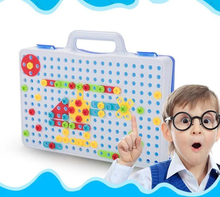 Educational building kit with safe plastic power drill for children aged 3+
