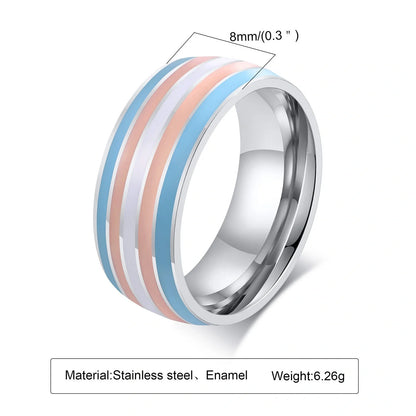 Men's titanium steel rainbow flag ring with vibrant colours, perfect for pride or travel commemoration.