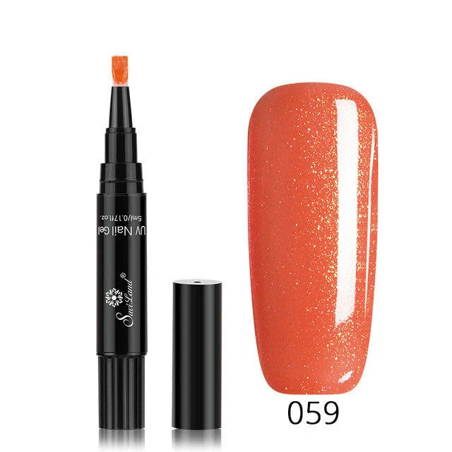 3-in-1 Gel Nail Varnish Pen with Glitter for easy one-step nail art