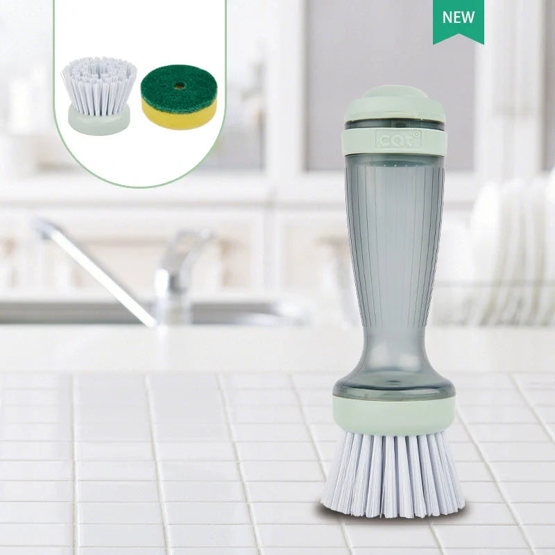 Pot brush with soap dispenser in milk white and mint green options