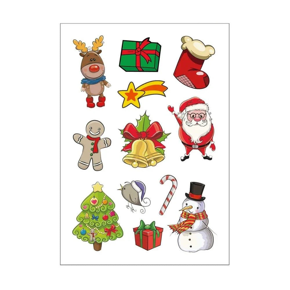 Festive Santa Claus luminous Christmas tattoo stickers with vibrant designs for parties, events, and home decor