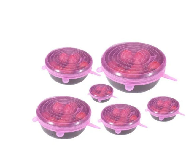 6-piece stretch silicone cookware covers set in various sizes and colours