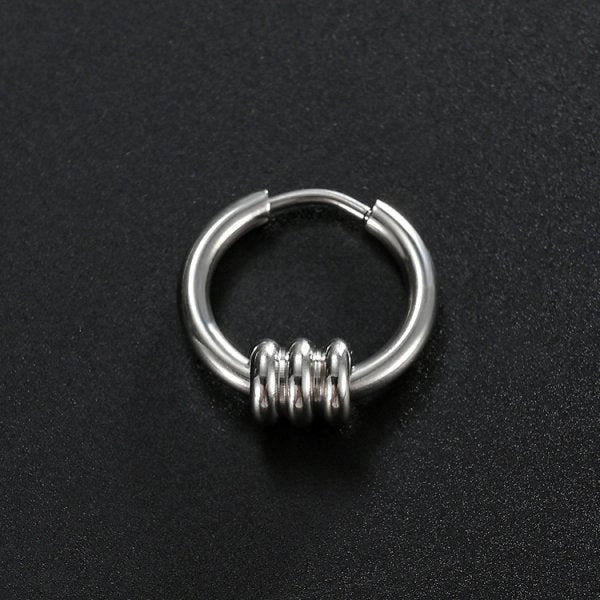 Stainless steel triangular hoop earrings in white, black, and gold options