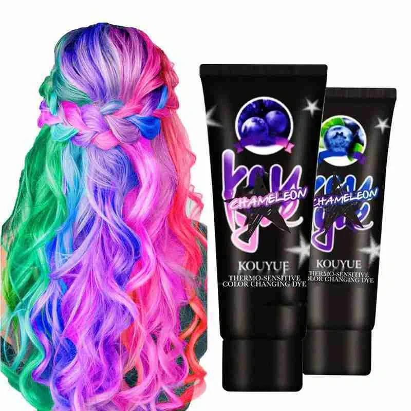 Professional thermochromic hair dye cream with colour change effect