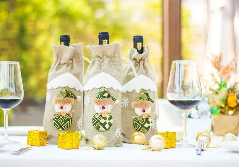 Festive Christmas wine bottle socks in vibrant colours, 14cm x 31cm