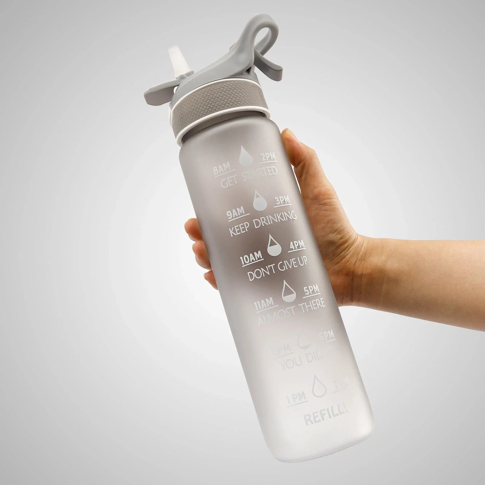 Convenient sports water bottle with straw and sprayer for hydration and cooling on-the-go