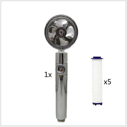 A high-pressure shower head with a stop button, cotton filter, and powerful water pressure for a luxurious bathing experience.