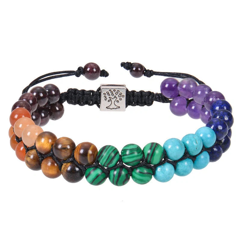 Handmade 7 Chakra Stone Bead Yoga Meditation Bracelet for women, featuring natural gemstones.