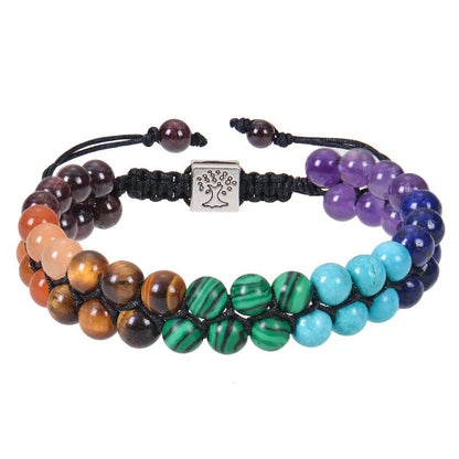 Handmade 7 Chakra Stone Bead Yoga Meditation Bracelet for women, featuring natural gemstones.