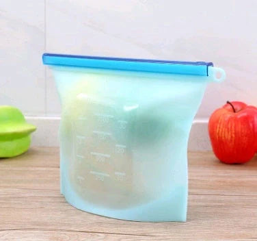 Premium silicone food storage bags in various colours, featuring airtight seals and reusable designs
