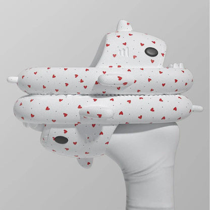 Cute shark-themed slippers with heart print design in various vibrant colors