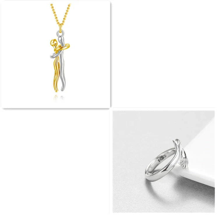 Stylish brass hugging couple necklace with minimalist design - a thoughtful Valentine's Day gift