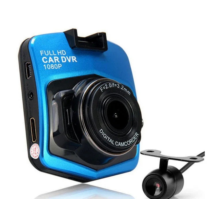 Compact 1080p in-car video recorder with night vision, wide 140-degree angle lens, and high-resolution 2.4-inch LCD display