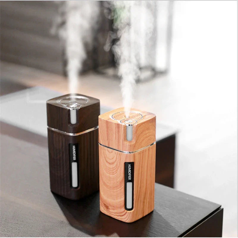 Premium wood grain aroma humidifier with LED lighting and essential oil diffuser function