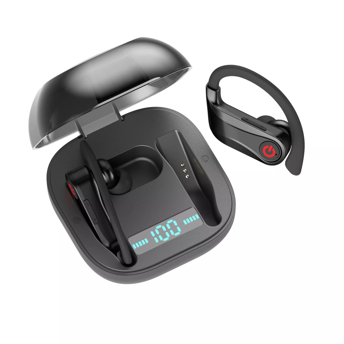 HBQ-Q62 5.0 TWS Wireless Bluetooth Headset in black with ear caps