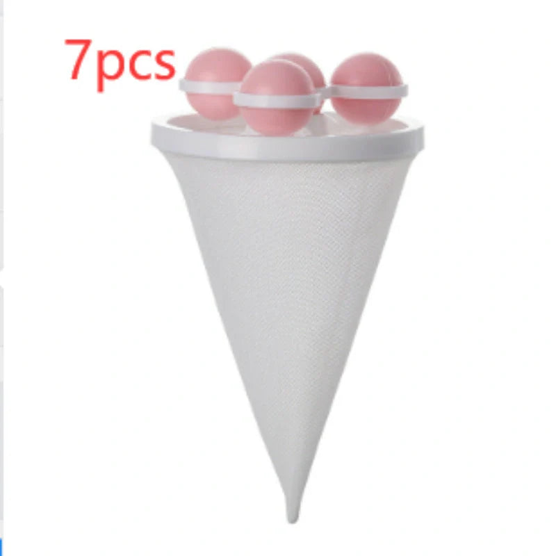 Gyroscopic Washing Machine Filter Pouch in purple, blue, and pink for lint and hair removal