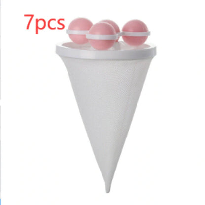 Gyroscopic Washing Machine Filter Pouch in purple, blue, and pink for lint and hair removal