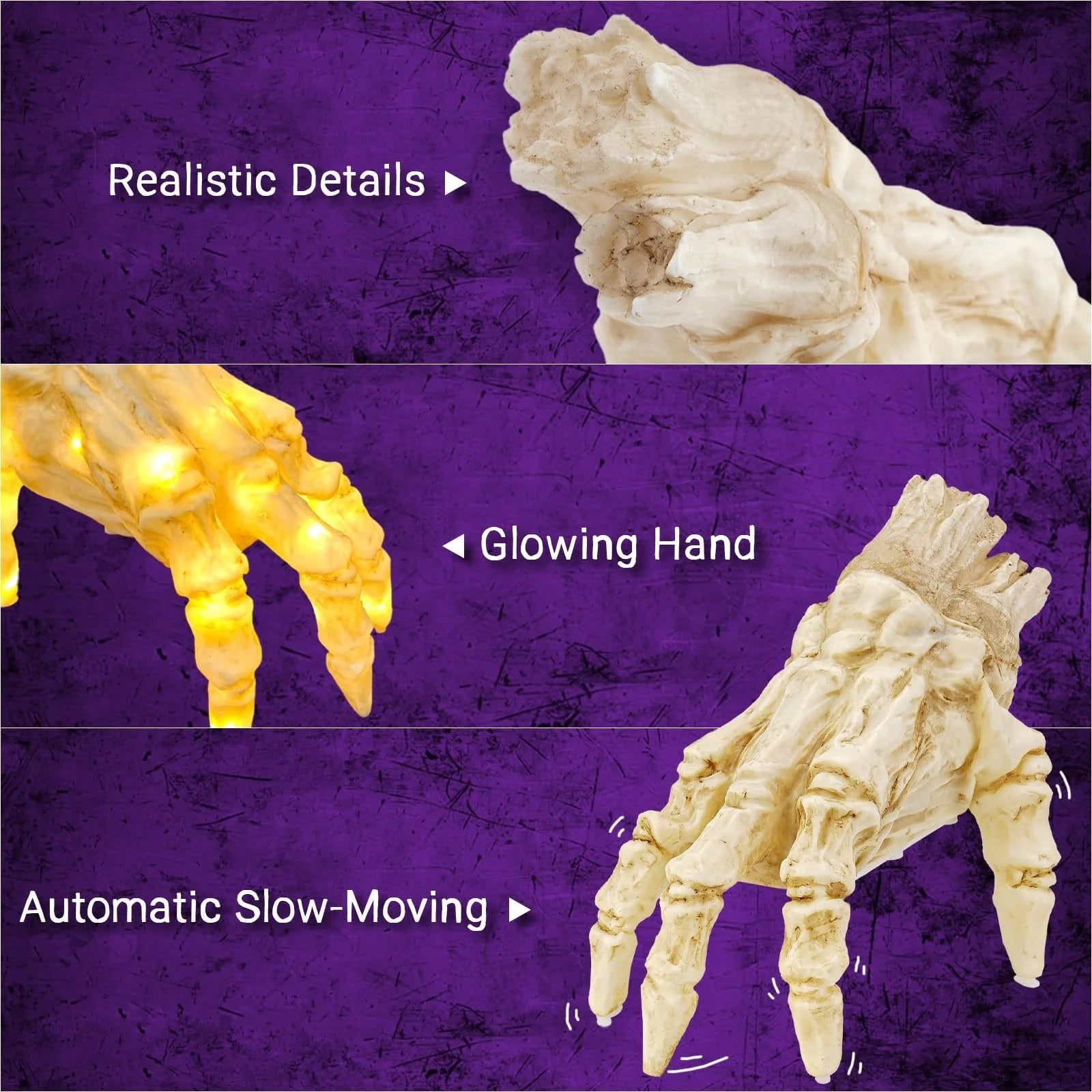 Realistic glowing zombie hand Halloween decoration with spooky sound and movement