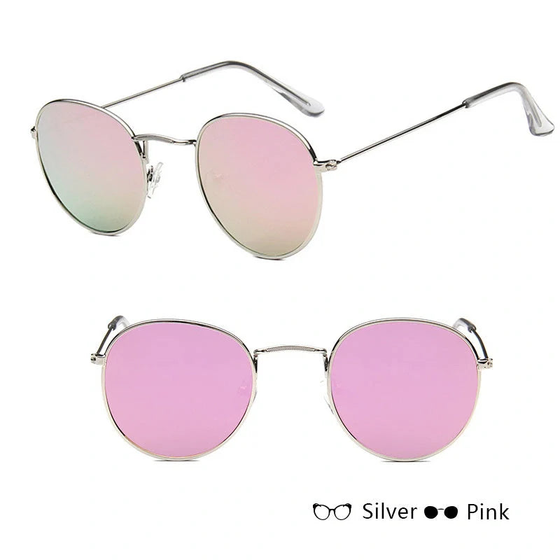 Women's retro metal sunglasses with round frame in gold and silver options
