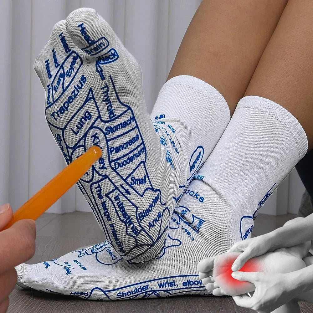 Reflexology socks with acupressure points for therapeutic foot massage