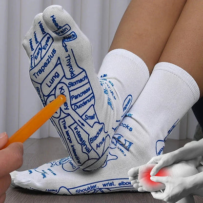 Reflexology socks with acupressure points for therapeutic foot massage