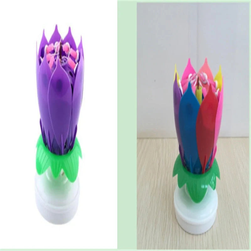 Musical Lotus Candles in various colours, showcasing the elegant lotus design and music feature