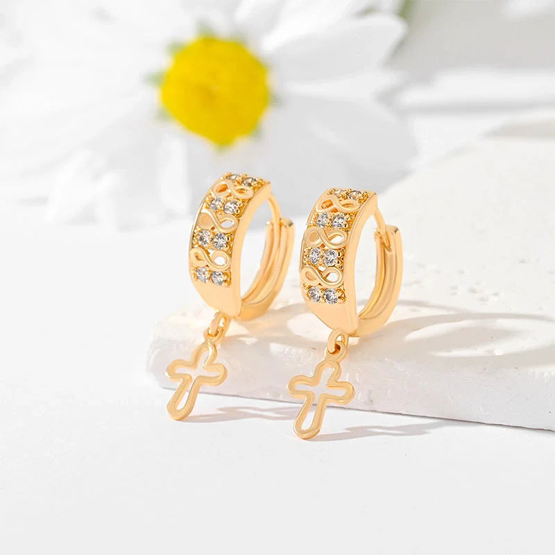 Gold-plated cross earrings in various colours for women
