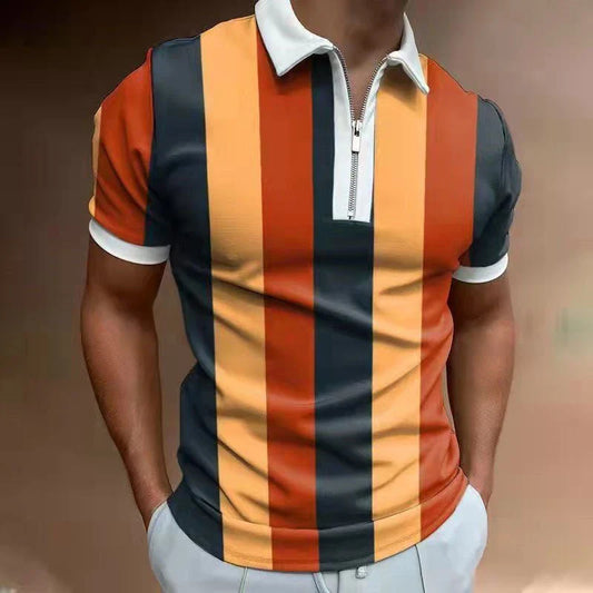 Premium Men's Striped Polo T-Shirt with Short Sleeves and Tailored Fit