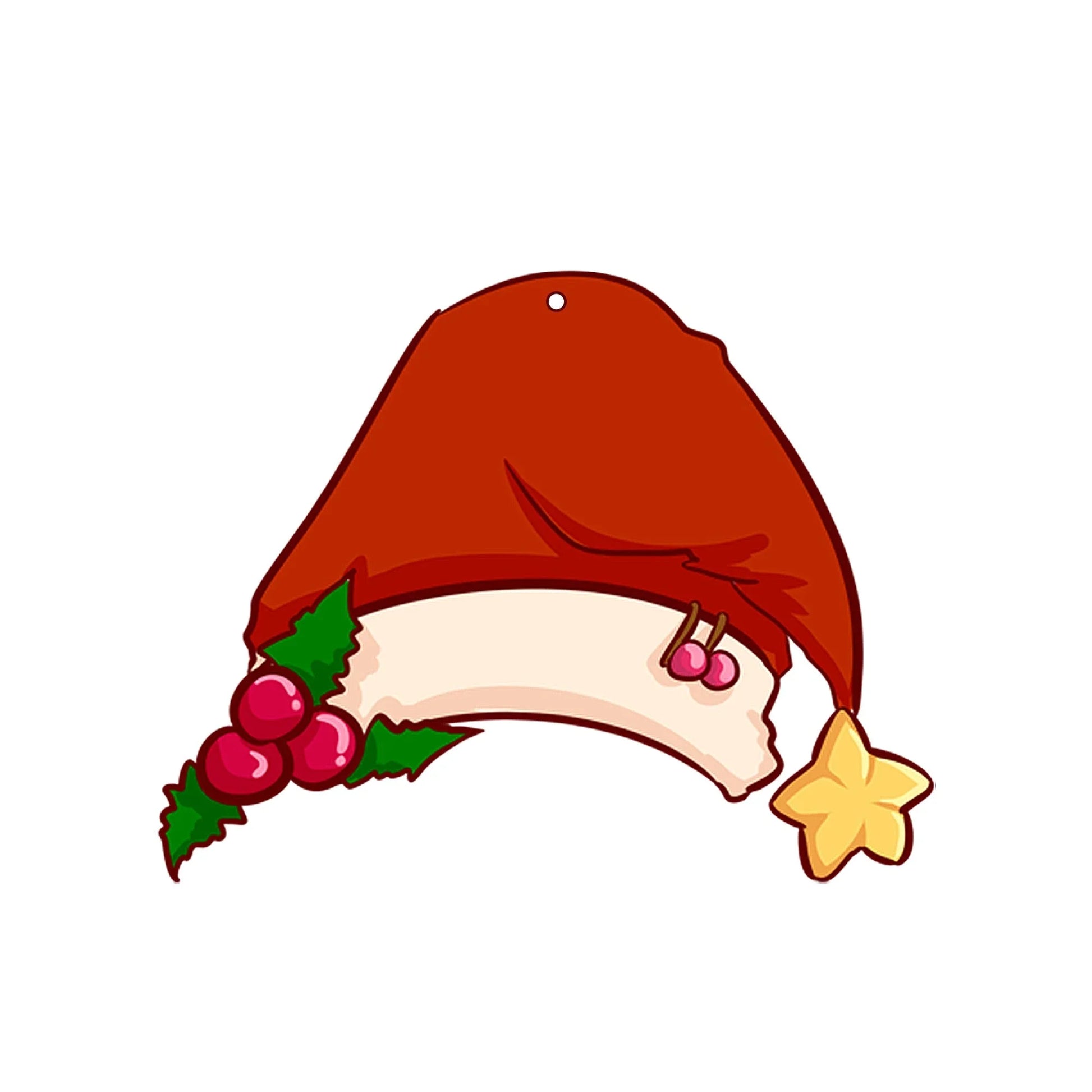 Festive car ornament hanging from rearview mirror with Christmas designs