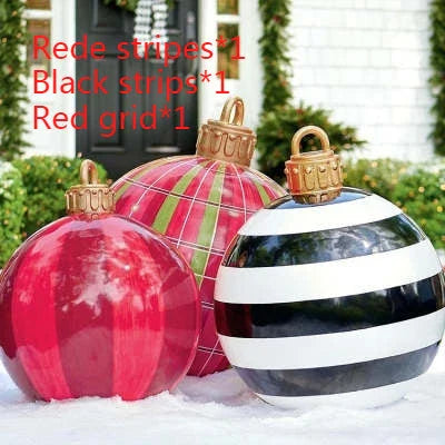 Inflatable Christmas baubles in various festive designs for outdoor holiday decoration