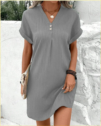 Stylish V-neck short-sleeved women's dress in various colours