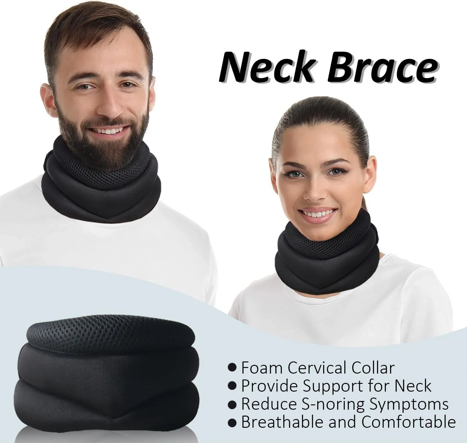 Adjustable foam cervical collar for neck pain relief and spinal support