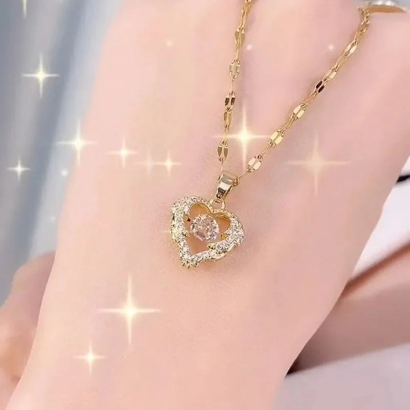 Valentine's Day titanium steel perfume bottle pendant necklace with zircon detail