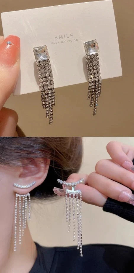 Sterling silver zircon fringe earrings for women, elegant and sparkling jewellery.
