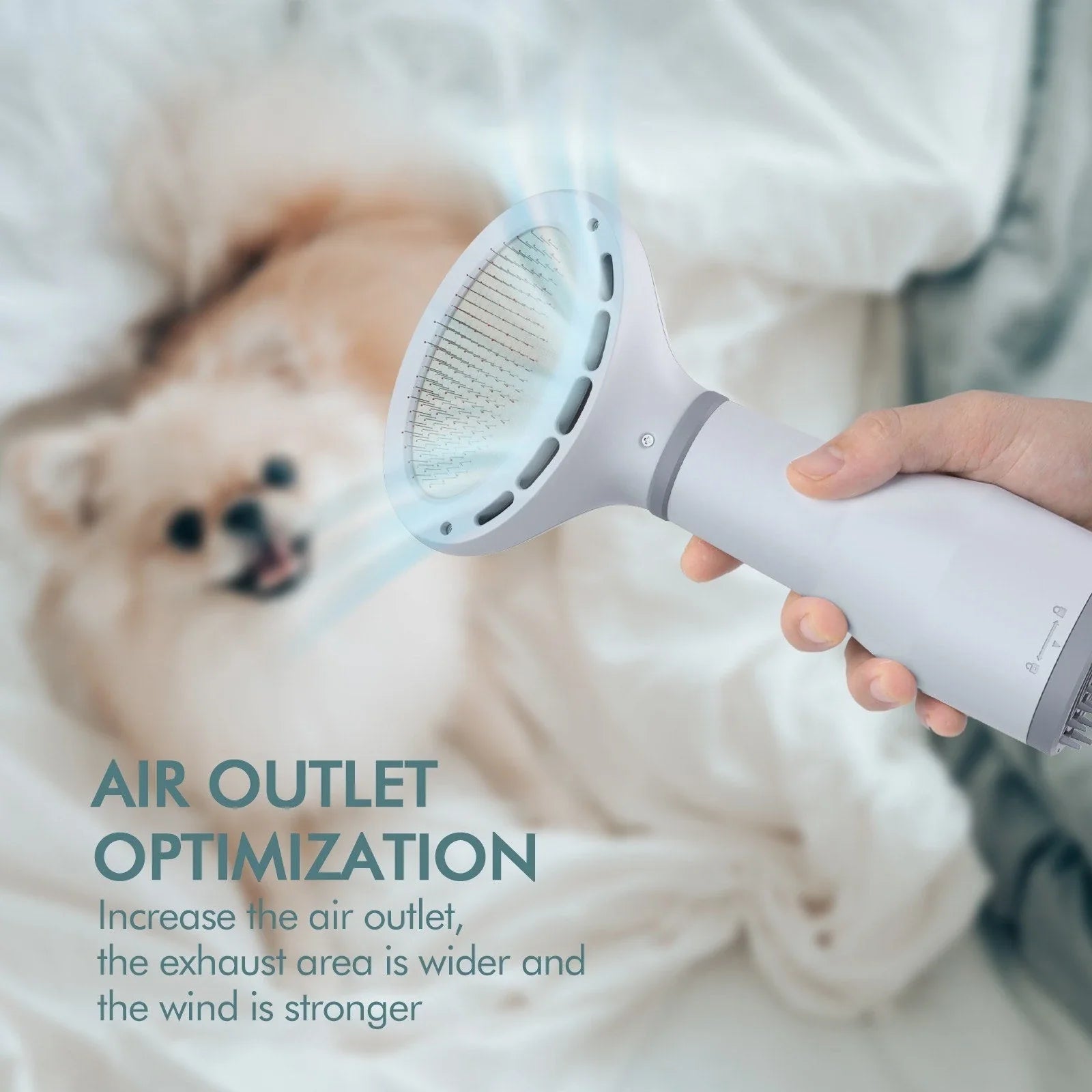 Premium pet hair dryer with noise reduction technology and stainless steel slicker brush attachment
