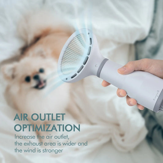 Premium pet hair dryer with noise reduction technology and stainless steel slicker brush attachment