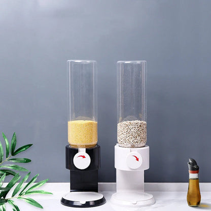 Airtight food storage bottles in white, blue, black, and pink, with transparent body and sealing lid