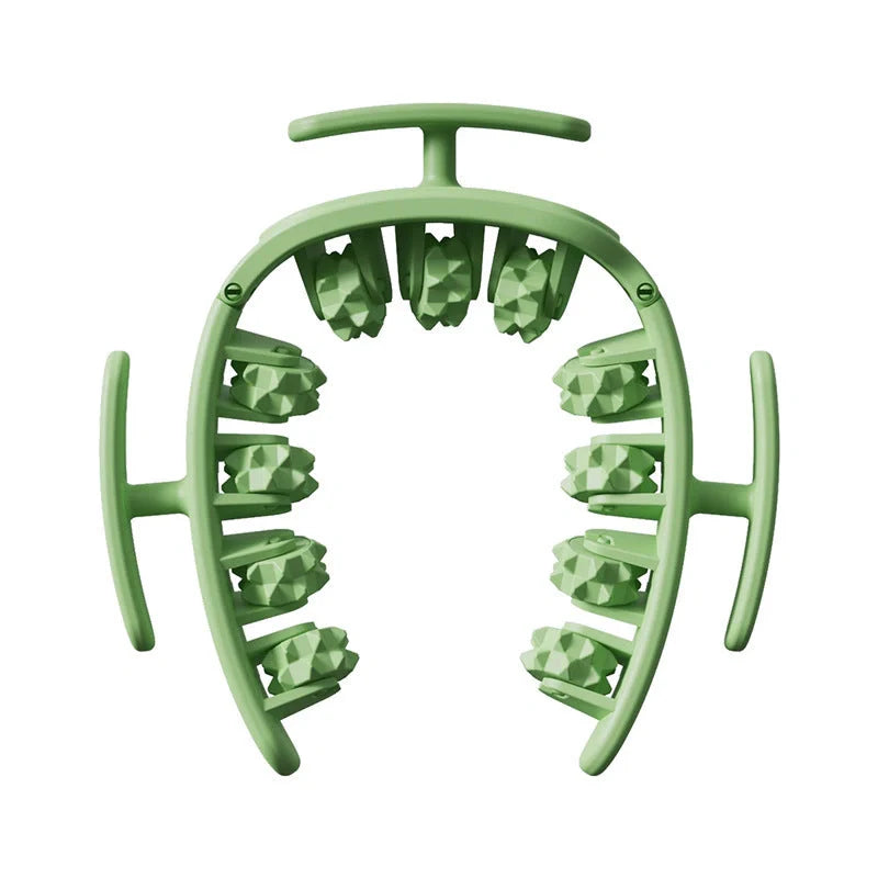 Manual round massager with 11 wheels for waist, buttocks, and thigh relief in white pink, white green, or green