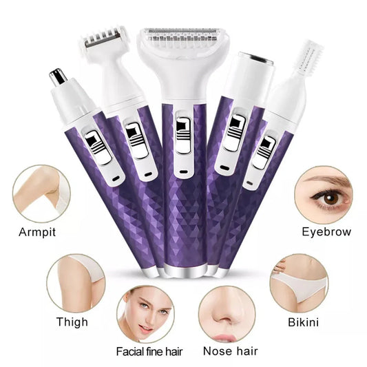 Portable electric razor for women with five interchangeable heads