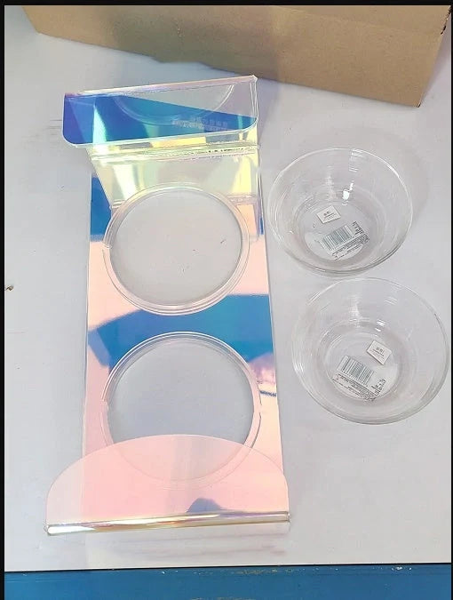 Holographic acrylic pet bowl for small dogs and cats with anti-slip base