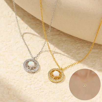 Celtic Moon and Sun Necklace in silver with opal accents, elegant fashion jewelry