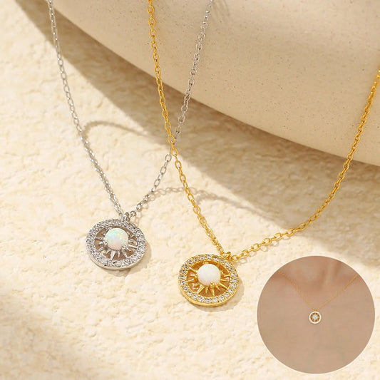 Celtic Moon and Sun Necklace in silver with opal accents, elegant fashion jewelry