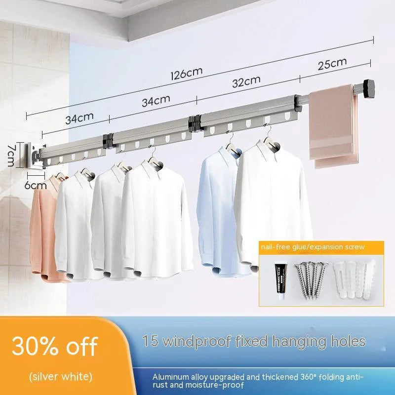 Aluminium suction cup folding clothes hanger with retractable drying rack for space-saving laundry drying