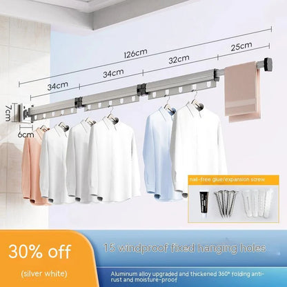 Aluminium suction cup folding clothes hanger with retractable drying rack for space-saving laundry drying
