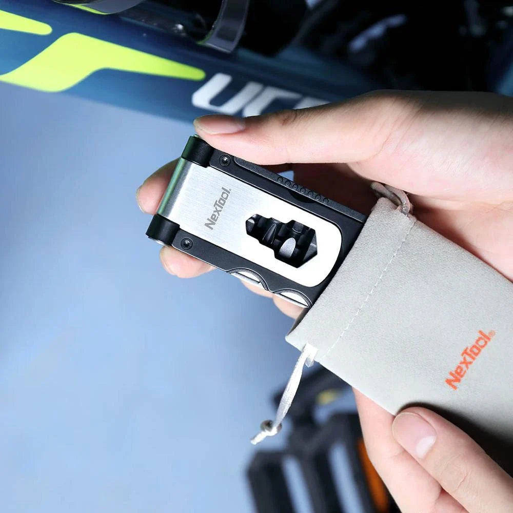 Premium multi-function bicycle repair tool set made of durable stainless steel with clamshell design and magnetic screwdriver sleeve