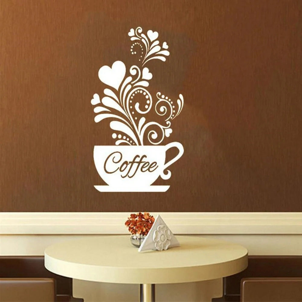 Elegant Flower Cane Coffee Cup Kitchen Wall Sticker on a white background