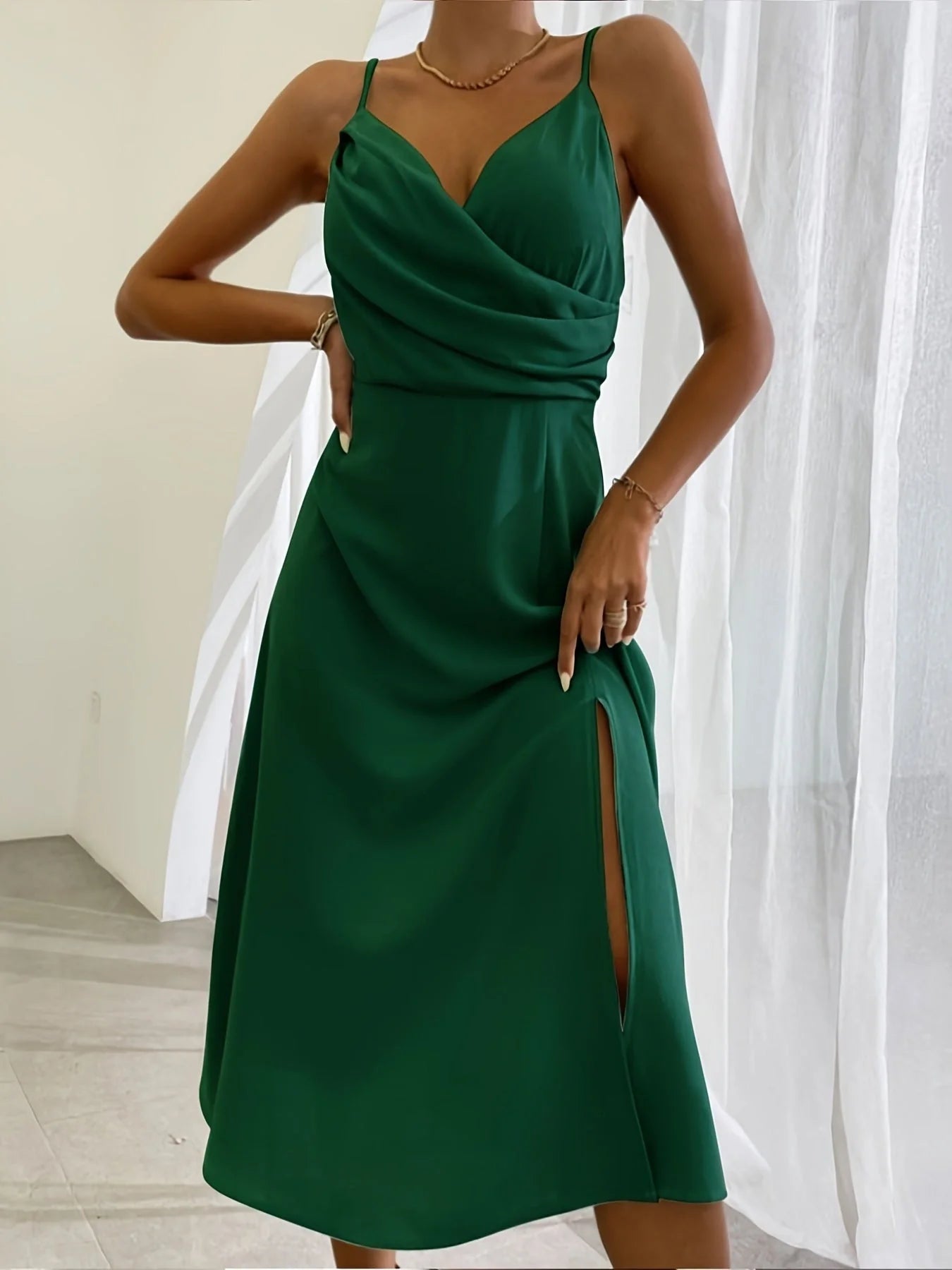 V-neck Slip Dress with floral print and side slit in various colours