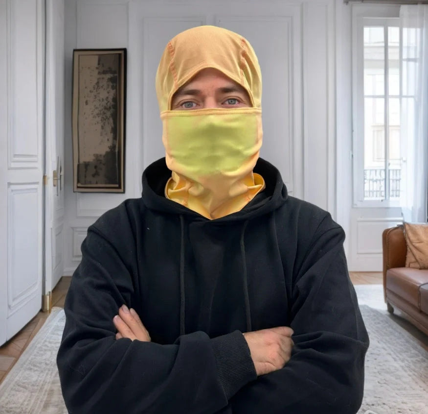 Head Cover And Face Mask with colour-changing feature in various lighting conditions
